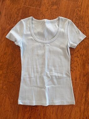 Red Dress Boutique Light Blue Ribbed Scoop Neck Short Sleeve Top